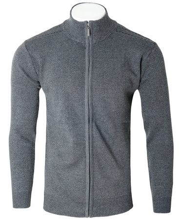 Sweter męski rozpinany jesienny ciemno-szary gładki - Must