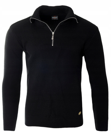 Sweter męski półgolf krótkie zapięcie na zamek czarny klasyczny - Devanti