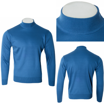 Sweter męski półgolf niebieski gładki wełniany turecki - Devir