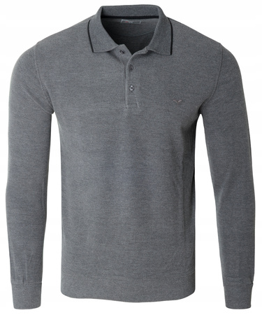 Bluza męska szara gładka z kołnierzykiem polo na guziki ze ściągaczami bawełniana - Reymo