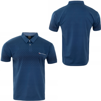 Koszulka męska polo ciemno-niebieska we wzór z kieszenią - POLMSWISS