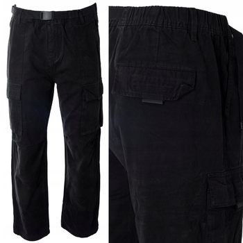 Spodnie męskie bojówki czarne 100% bawełniane z paskiem - ITENO