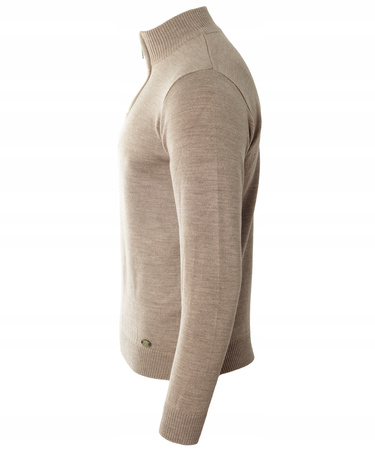 Sweter męski półgolf krótkie zapięcie na zamek brązowy gładki klasyczny - Devanti