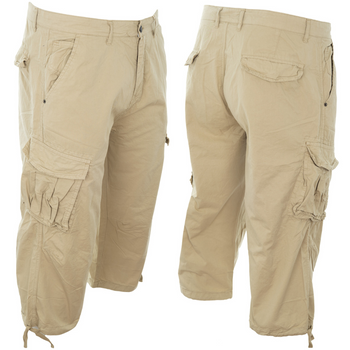 Klasyczne spodenki męskie za kolano - bawełniane, beżowe spodenki bojówki