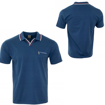 Koszulka męska polo ciemno-niebieska dekolt w serek z kieszenią - POLMSWISS