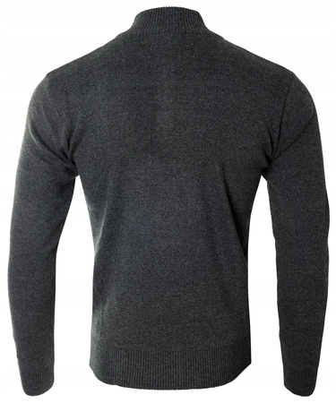 Sweter męski na krótki zamek stójka antracytowy klasyczny - MUST