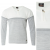Sweter męski z okrągłym dekoltem na krótki zamek szaro-biały klasyczny - Devanti