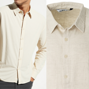 Koszula męska bawełna len casual beżowa letnia przewiewna - Redline