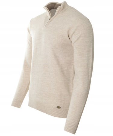 Sweter męski półgolf krótkie zapięcie na zamek beżowy gładki klasyczny - Devanti