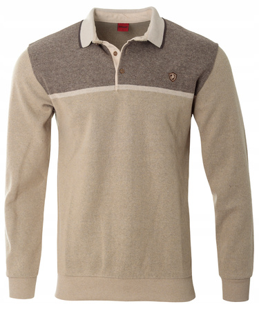 Bluza męska beżowa z kołnierzykiem polo na guziki ze ściągaczami elastyczna - Dynamic