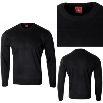 Sweter męski z okrągłym dekoltem wełniany czarny gładki klasyczny - Devir