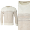 Sweter męski z okrągłym dekoltem beżowy wzór pasy wełniany klasyczny - Devanti