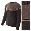 Sweter męski z okrągłym dekoltem krótkie zapięcie na guziki ciemno-brązowy klasyczny - Devanti