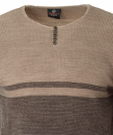 Sweter męski z okrągłym dekoltem z guzikami brązowy klasyczny - Devanti