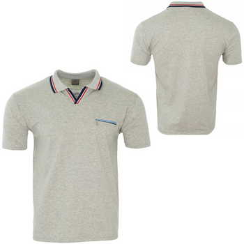 Koszulka męska polo szara dekolt w serek z kieszenią - POLMSWISS