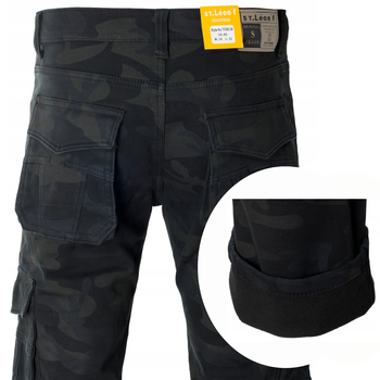 Męskie bojówki ocieplane polarem moro czarne khaki - St. Leon