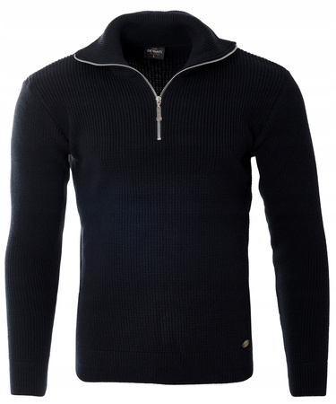 Sweter męski półgolf krótkie zapięcie na zamek granatowy klasyczny - Devanti
