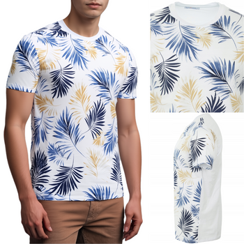 Koszulka męska biała wzór w kwiaty - Red Jack