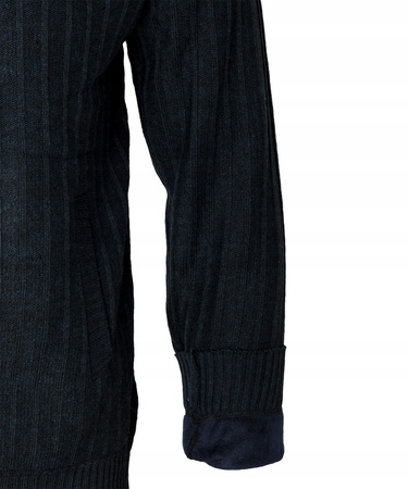 Sweter męski rozpinany ocieplany polarem jesienny granatowy ze wzorem 