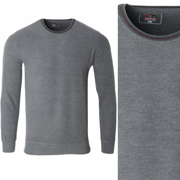 Bluza męska z okrągłym dekoltem pod szyję bawełniana ciemno-szara gładka klasyczna - Reymo