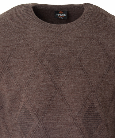 Sweter męski z okrągłym dekoltem brązowy wzór geometryczny wełna klasyczny - Devanti