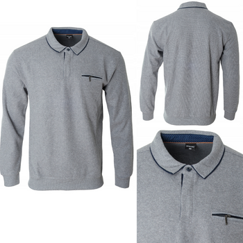 Bluza męska jasnoszara z kołnierzykiem, guziki, kieszeń na zamek Dynamic