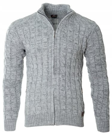 Sweter męski rozpinany szary jesienny jasno-szary ze wzorem wełniany ciepły - Devanti 