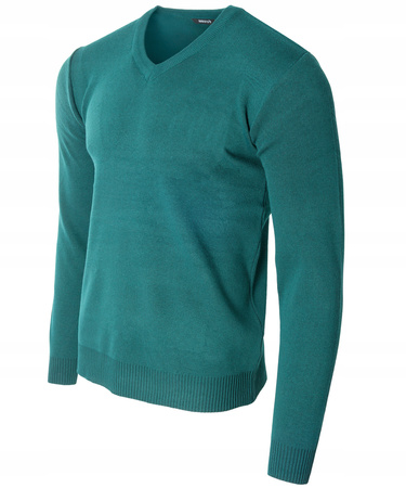 Sweter męski z dekoltem w serek V-dekolt zielony - MUST