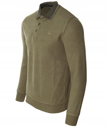 Bluza męska oliwkowa gładka z kołnierzykiem polo na guziki ze ściągaczami bawełniana - Reymo