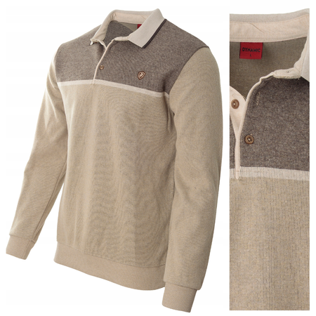 Bluza męska beżowa z kołnierzykiem polo na guziki ze ściągaczami elastyczna - Dynamic
