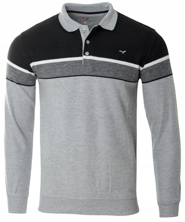 Bluza męska szaro-czarna z kołnierzykiem polo na guziki ze ściągaczami bawełniana - Reymo