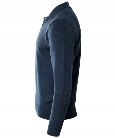 Bluza męska z kołnierzykiem polo na guziki granatowa gładka ze ściągaczami wełniana - Reymo