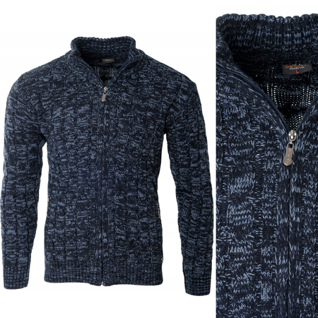 Sweter męski półgolf rozpinany jesienny granatowy ze wzorem wełniany ciepły - Devanti