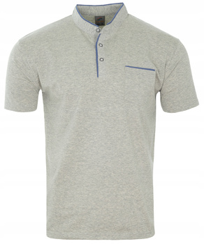 Koszulka męska polo szara kołnierz stójka z kieszenią - POLMSWISS