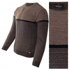 Sweter męski z okrągłym dekoltem ciemno-brązowy wzór geometryczny pasy wełniany klasyczny - Devanti