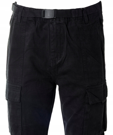 Spodnie męskie bojówki czarne 100% bawełniane z paskiem - ITENO