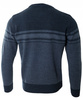 Sweter męski z okrągłym dekoltem ciemno-niebieski wzór pasy wełna klasyczny - Devir