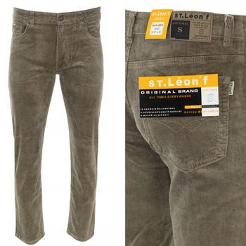 Spodnie męskie klasyczne materiałowe sztruksowe beżowy - St. Leon