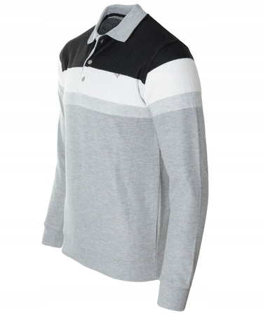 Bluza męska szaro-czarna z kołnierzykiem polo na guziki ze ściągaczami bawełniana - Reymo