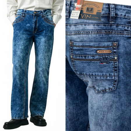 Spodnie jeansy męskie z przetarciami niebieskie - Viman