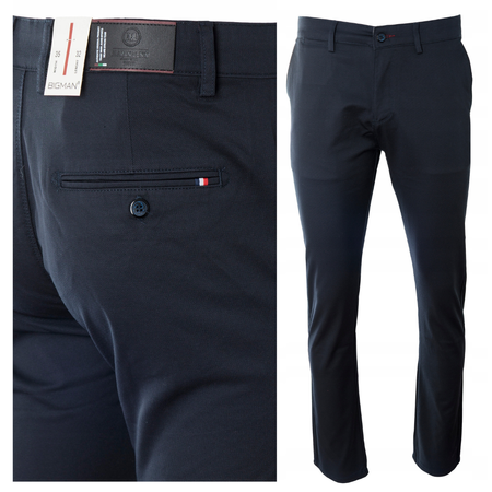 Spodnie męskie materiałowe granatowe prosty krój bawełniane wizytowe eleganckie - Bigman