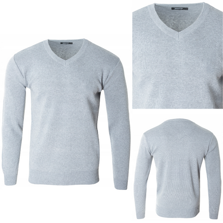 Sweter męski z dekoltem w serek V-dekolt jasno-szary - MUST