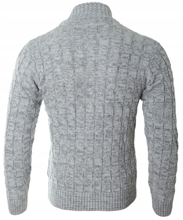 Sweter męski rozpinany szary jesienny jasno-szary ze wzorem wełniany ciepły - Devanti 