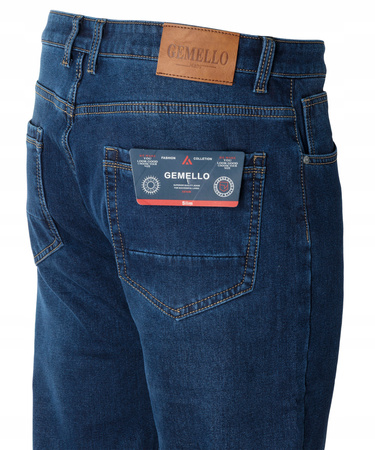 Męskie spodnie jeansy klasyczne granatowe ocieplane proste nogawki - Gemello