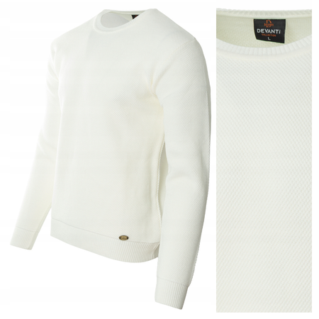 Sweter męski z okrągłym dekoltem ecru wełniany klasyczny - Devanti