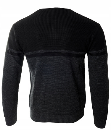 Sweter męski z okrągłym dekoltem z guzikami szaro-czarny klasyczny - Devanti