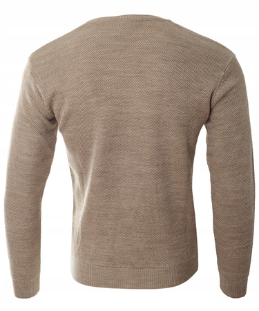 Sweter męski z okrągłym dekoltem brązowy wełniany klasyczny - Devanti