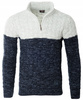 Sweter męski półgolf na krótki zamek jesienny granatowo-szary ze wzorem wełniany ciepły - Devanti