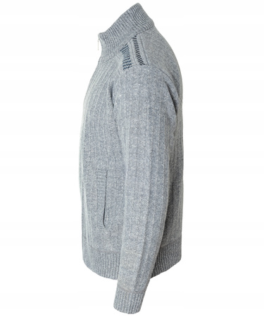 Sweter męski rozpinany ocieplany polarem jesienny jasno-szary ze wzorem 