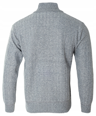 Sweter męski rozpinany ocieplany polarem jesienny jasno-szary ze wzorem 